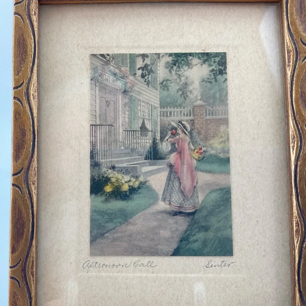 Vintage Lithograph Print, An Afternoon Call Signed Center, Victorian Lady